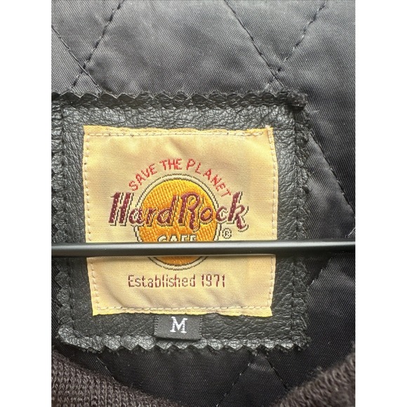 Hard Rock Cafe Atlanta Sze Med Leather Wool Jacket Blk Love Serve ALL 90's Retro - Picture 3 of 16